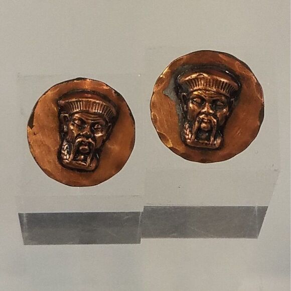 Vintage Copper Screw Back Earrings Middle East Theme Egyptian Revival - Picture 6 of 6